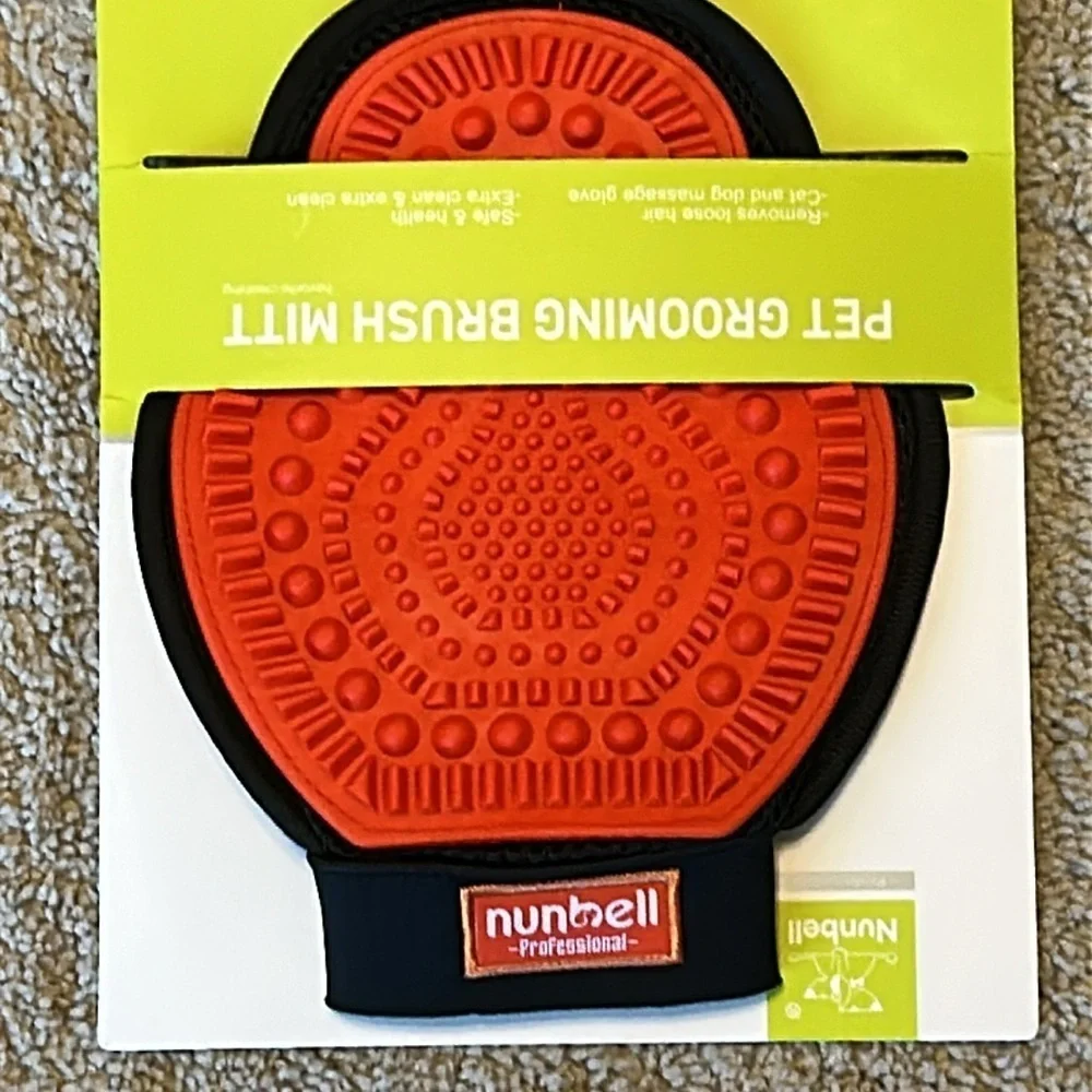 nunbell Pet Grooming Brush Mitt Gloves - Red - BRAND NEW